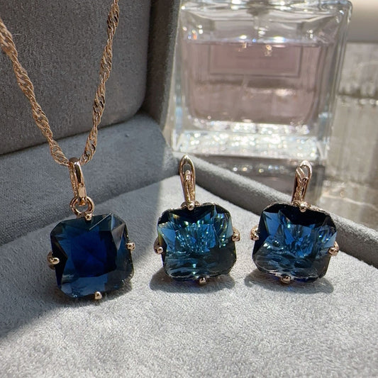 Ornament Sapphire Earrings And Necklace Set Jewelry & Accessories