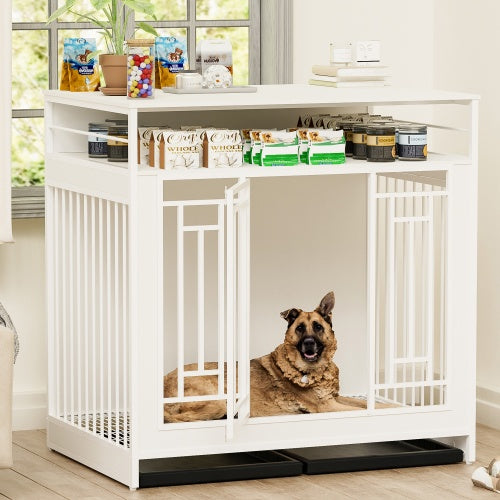 43.3 Inch Large Dog Kennel Furniture, Wooden Kennel With Divider Furniture
