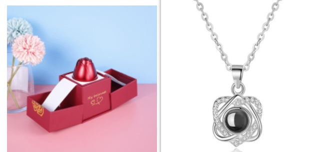 Hot Gift for Birthday, Mother's Day, Christmas & Valentine's Day – Elegant Metal Rose Jewelry Gift Box Necklace for Wedding, Girlfriend & Loved Ones