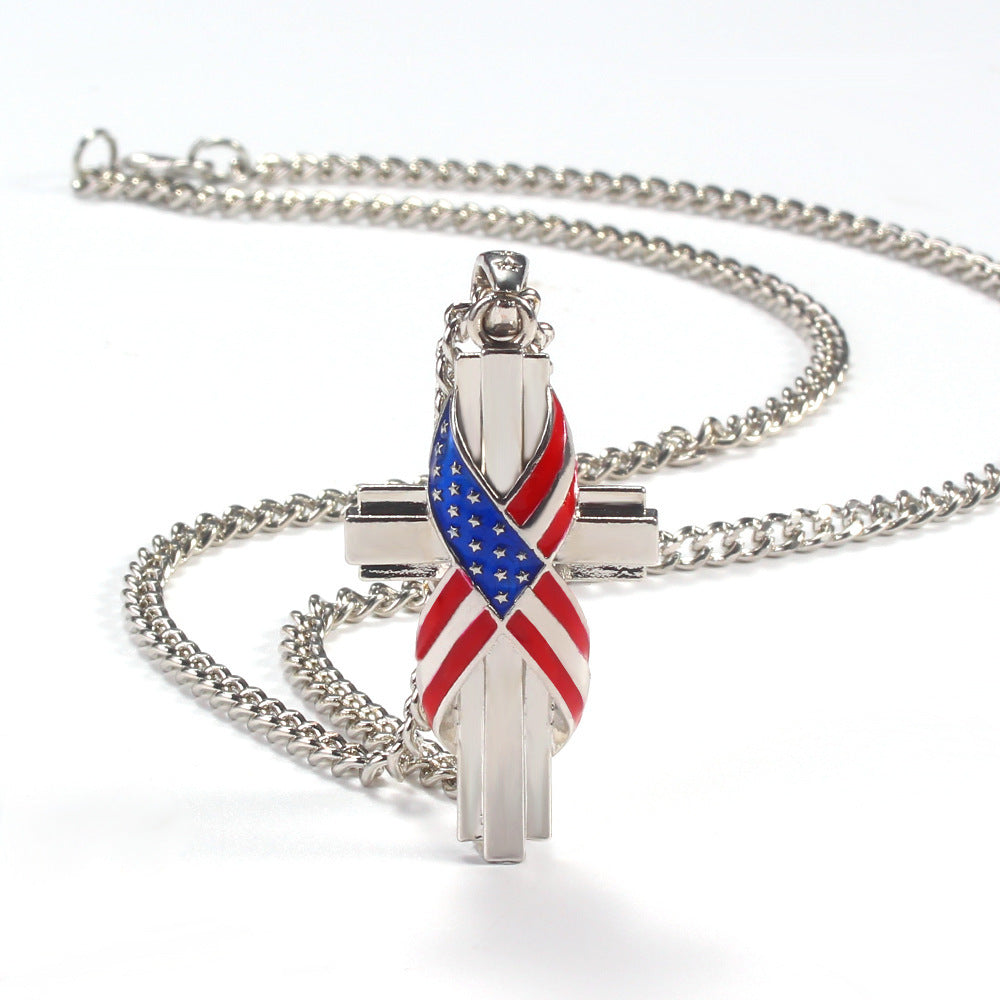 European And American Creative American Style Flag Cross Pendant Men's Necklace