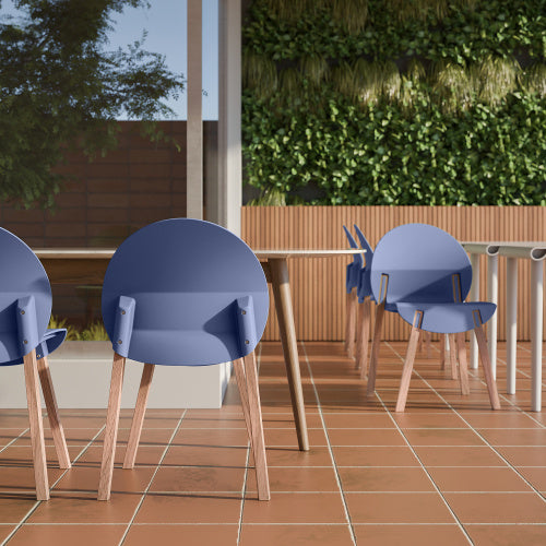 4-Pack Grey Blue Chairs  Red Oak Wood Legs & PP Seat, Indoor Dining & Living Room Furniture Set Furniture