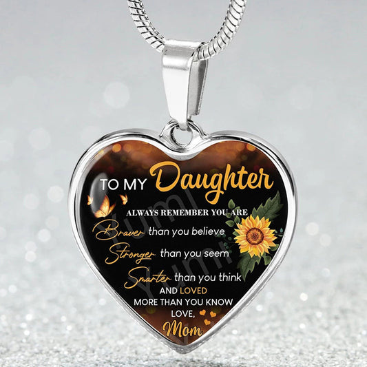 Sunflower To My Daughter Love Mom Heart Epoxy Necklace Inspirational Jewelry & Accessories