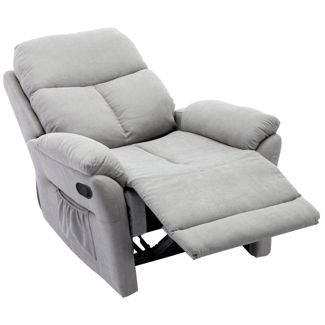 Recliner Chair For The Elderly, Fabric Upholstered Chair With Side Pockets, Recliner Armchair Adjustable For Living Room Bedroom,Gray Furniture