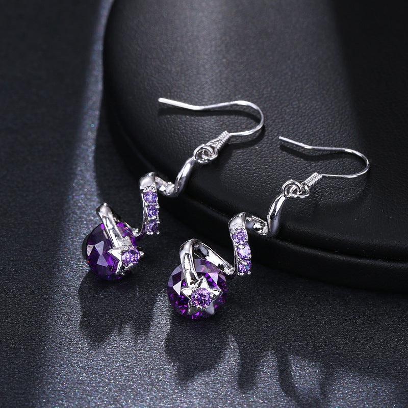 Purple Zircon Spiral Ear Hook Earrings Jewelry & Accessories