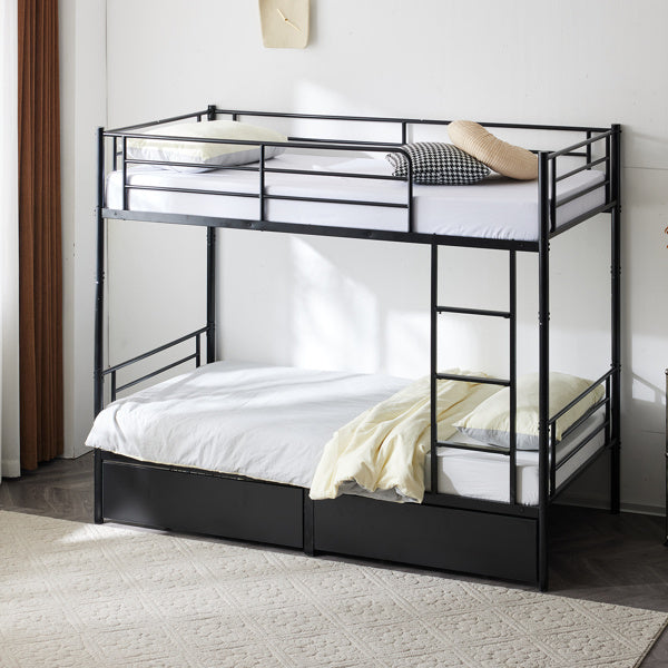 Double Decker Bunk Bed With Drawers Black, Detachable Twin Bed