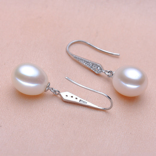 Silver Freshwater Pearl Earrings Women's Simple Fashion Ear Hook Jewelry/Accessories