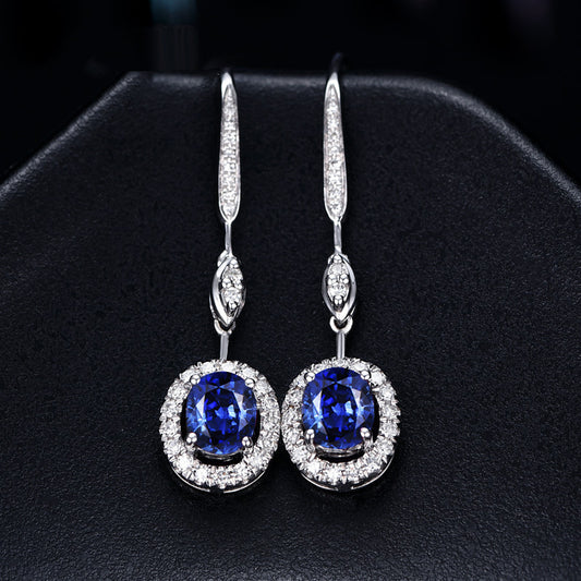 Real Sapphire Colored Gems Long Earrings Jewelry/Accessories