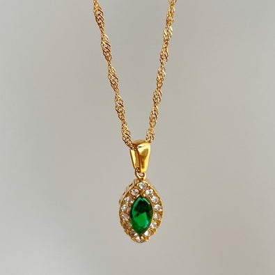 Olive Shaped Horse Eye Zircon Full Drill Titanium Steel Necklace Jewelry/Accessories