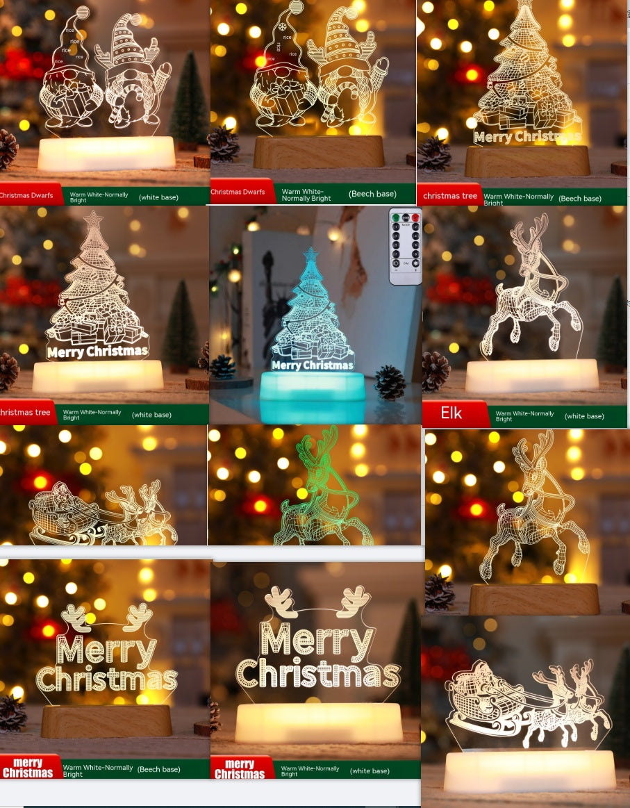 Christmas Decoration 3D Lamp Acrylic LED Night Lights New Year Valentines Day Christmas Kids Gift Christmas Ornaments Home Ornaments