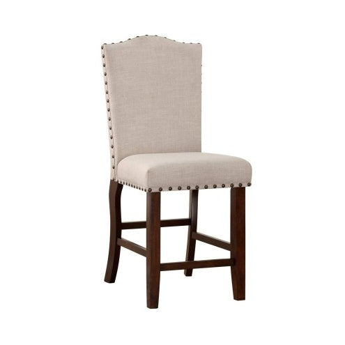 Classic Cream Upholstered Cushion Chairs Set Of 2pc Counter Height Dining Chair Nailheads Solid Wood Legs Dining Room Furniture