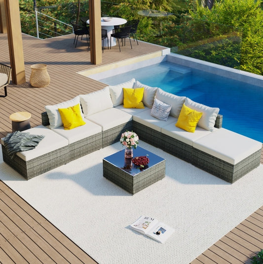 Ensemble de meubles de jardin 8 pièces, canapé de jardin en osier, canapé simple combinable