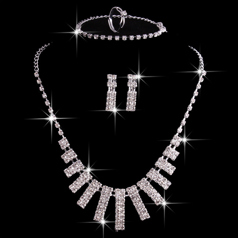 4 Pieces Rhinestones Necklace Set With Earrings Ring And Bracelet Fashion Jewelry For Women Jewelry / Accessories