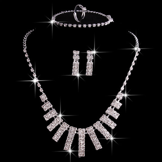 4 Pieces Rhinestones Necklace Set With Earrings Ring And Bracelet Fashion Jewelry For Women Jewelry / Accessories