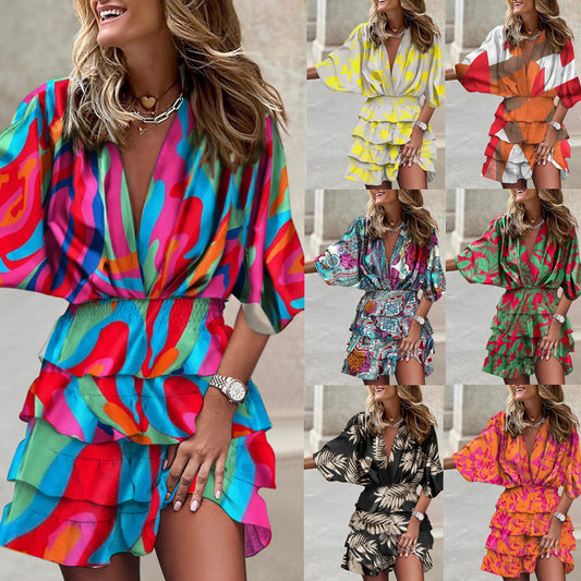 Sleeve V Neck Hem Irregular Hem Dress For Women's Garments Apparel / Clothing