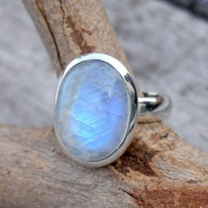Vintage Thai Silver Moonstone Ring European And American Popular Hand Jewelry Jewelry & Accessories