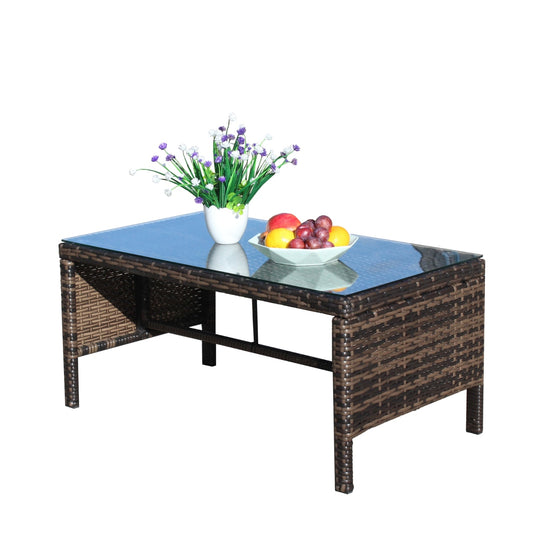 Mobilier de jardin extérieur 1 table basse avec verre trempé transparent