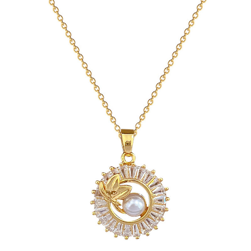 Fashion Jewelry Square Full Diamond Personalized Round Ring Leaves Necklace And Earrings Suite Jewelry / Accessories