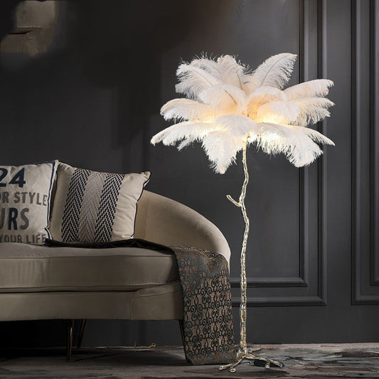 Bedroom Bedside Feather Lamp Copper Lamp Floor Lamp