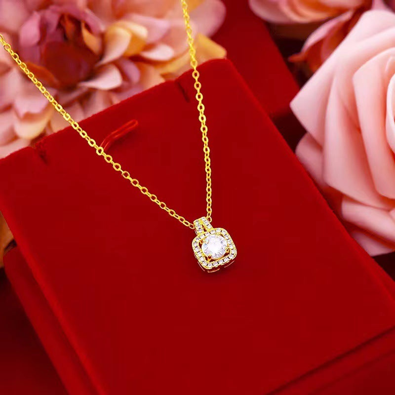 Fashion Jewelry Set Zircon Gem Pendant Chain Choker Necklace For Women Gold Color Stud Earring Statement Wedding Ring Jewelry / Accessories