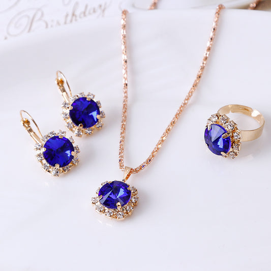 Ensemble de boucles d'oreilles et bagues rondes en cristal, bijoux tendance en Europe et en Amérique, vente en gros