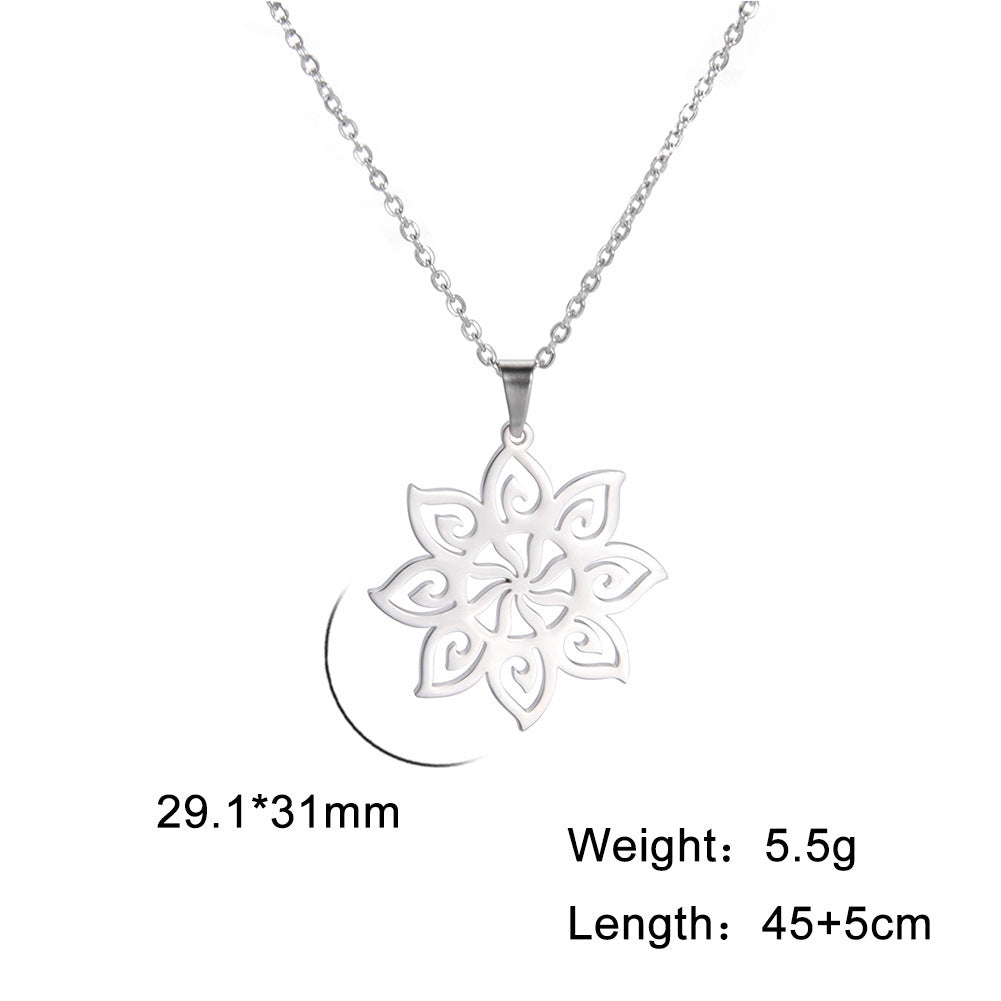 Stainless Steel Eight-petal Flower Necklace Ear Hook Set Jewelry & Accessories