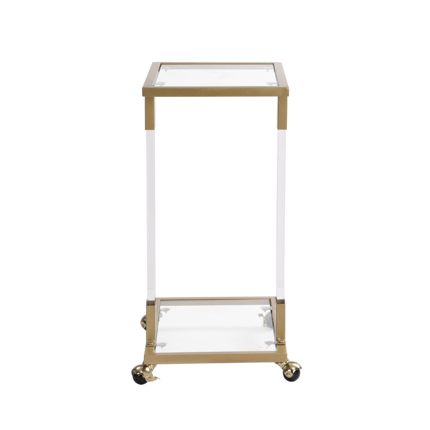 Golden Acrylic Sofa Table, Glass Top C Shape With Metal Base For Living Room Furniture