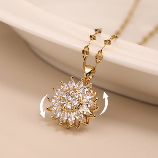 Double-layer Rotatable Sunflower Necklace Jewelry & Accessories