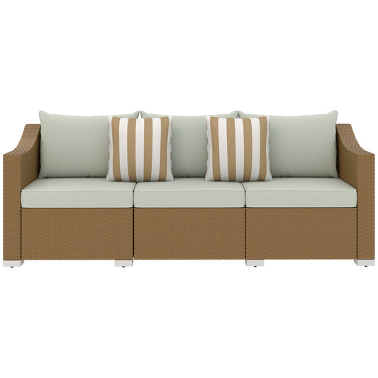 Rattan Wicker 3 Seater Patio Couch With Cushions, 2 Throw Pillows, Rattan Sofa, Light Gray Outdoor Garden Patio Furniture