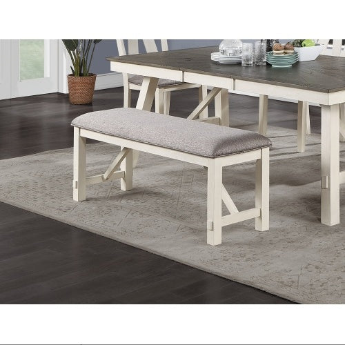 Dining Room Furniture 1x Bench Gray Fabric Cushion Seat White Clean Lines Furniture