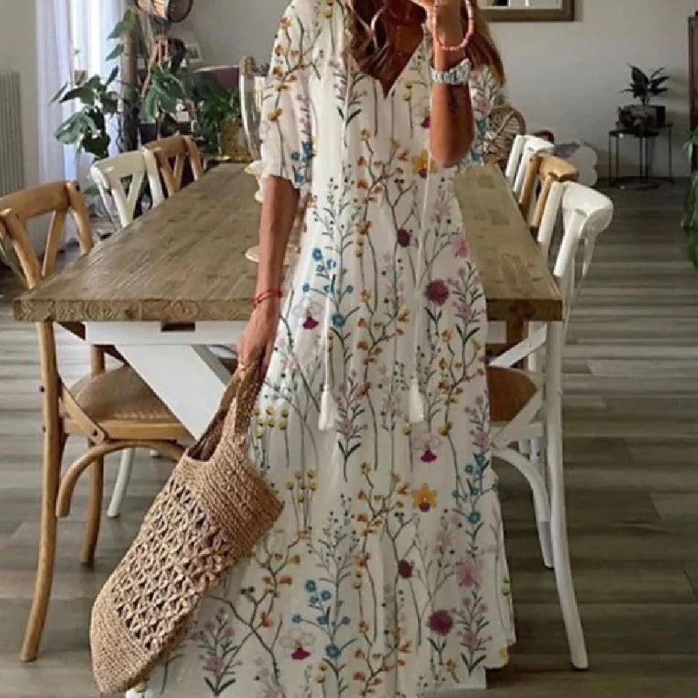 Women's Printed Medium Sleeve Long Dress Women's Garments Apparel / Clothing