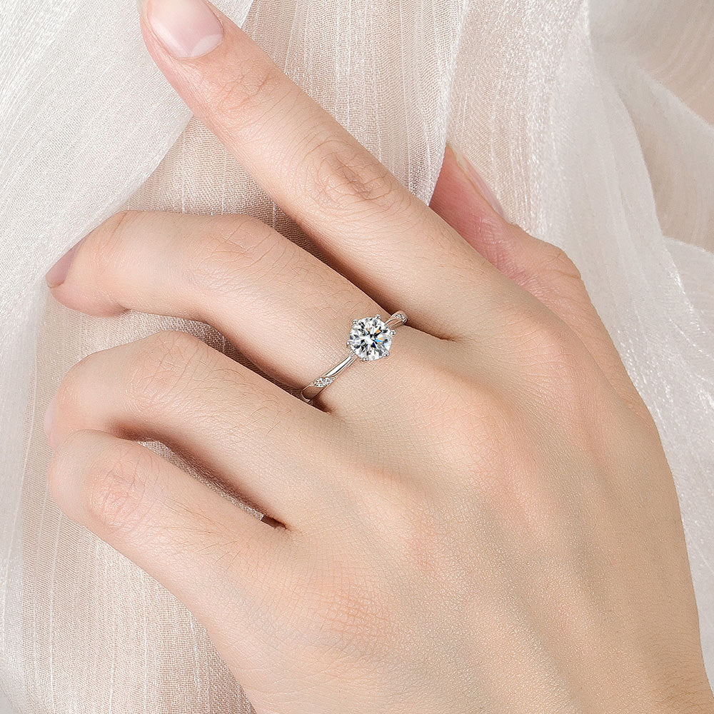 S925 Sterling Silver Diamond-studded Ring 1 Karat Women's Simple Jewelry & Accessories