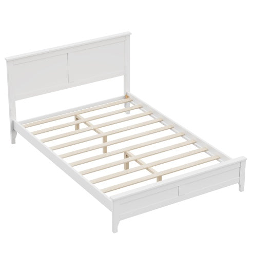 Modern White Solid Wood Full Platform Bed Furniture