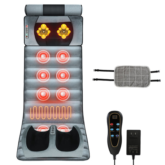 1Set Full Body Electric Massage Mat Heating Vibration Massage Pad Cushion Back Massage Mattress Chair Pad With Neck Foot Massage Head Pillow And Cloth Lumbar Pillow Timer Anti-Slip Bottom Home Essentials