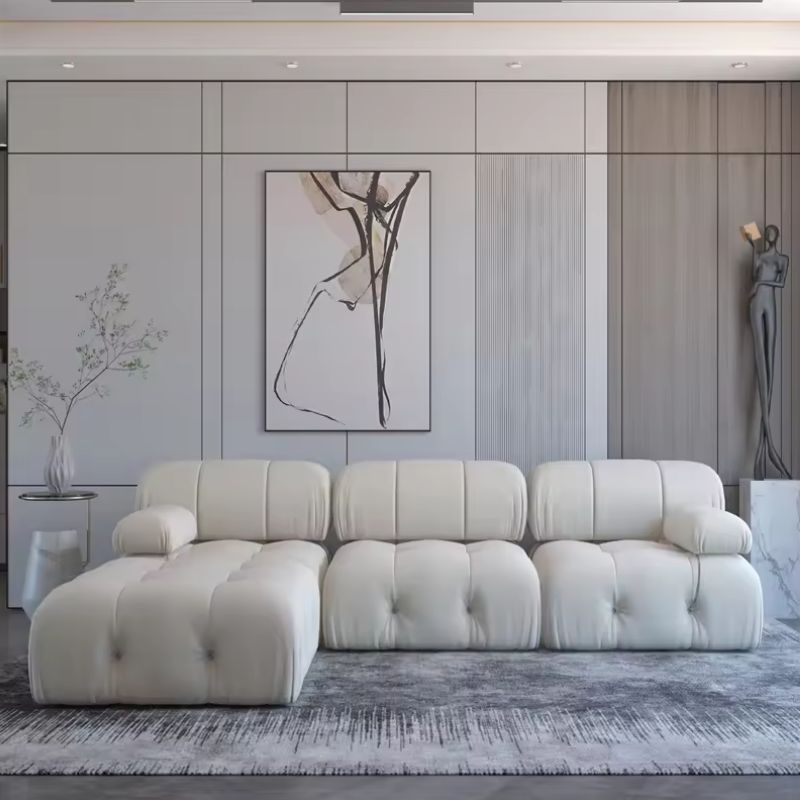Nordic Modern Apartment Fabric Buckle Design Sofa Living Room Couch Light Luxury Sponge Sofa For Lock Design Furniture