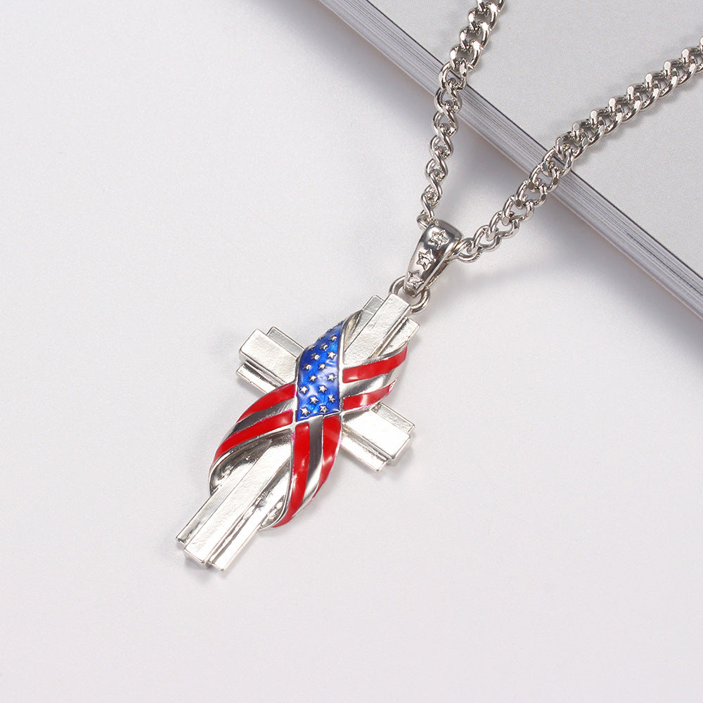 European And American Creative American Style Flag Cross Pendant Men's Necklace