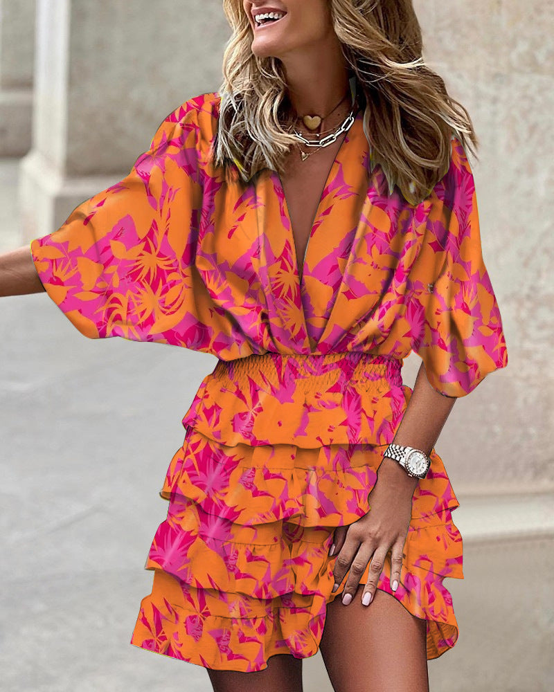 Sleeve V Neck Hem Irregular Hem Dress For Women's Garments Apparel / Clothing