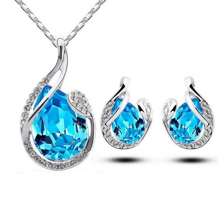 3pcs Rhinestone Necklace Set With Earrings Fashion Water-drop-shaped Jewelry For Women Valentine's Day Jewelry / Accessories
