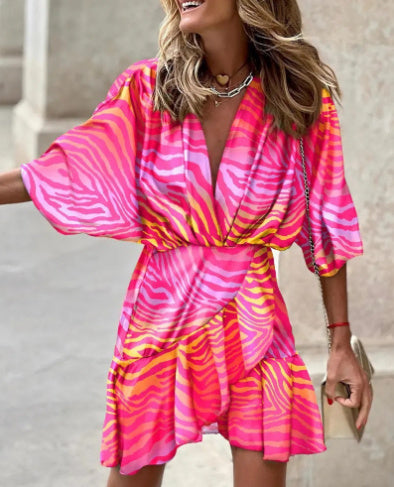 Sleeve V Neck Hem Irregular Hem Dress For Women's Garments Apparel / Clothing