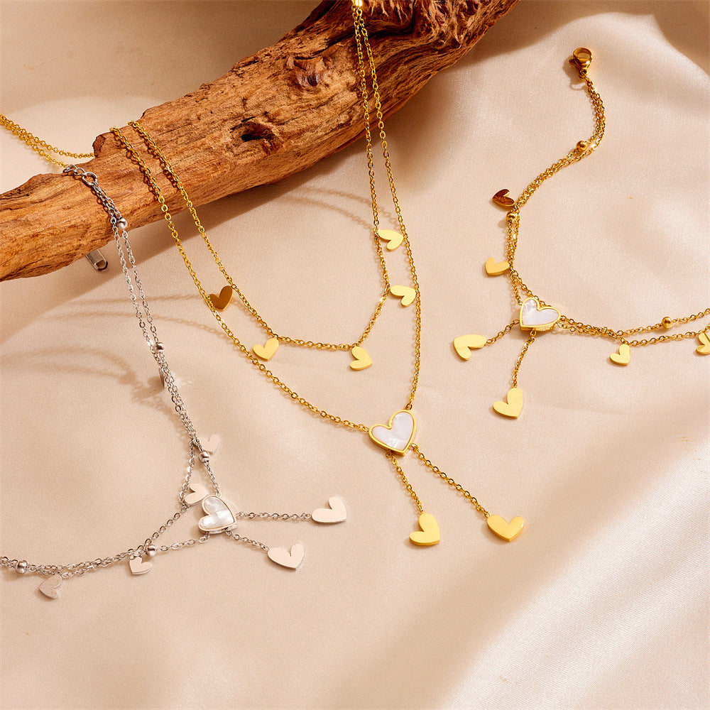 Cute Heart Star Moon Tassel Anklet Stainless Steel Jewelry & Accessories