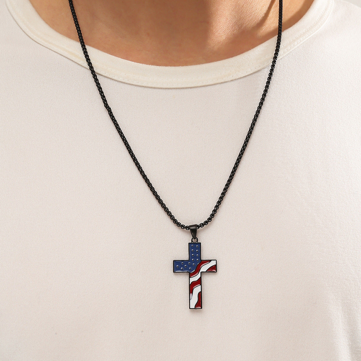 American Flag Cross Drop Oil Pendant For Men And Women