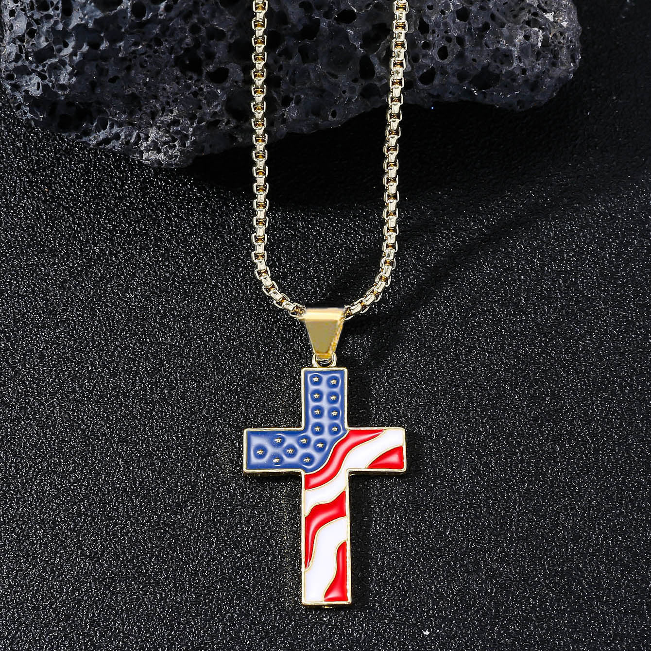 American Flag Cross Drop Oil Pendant For Men And Women