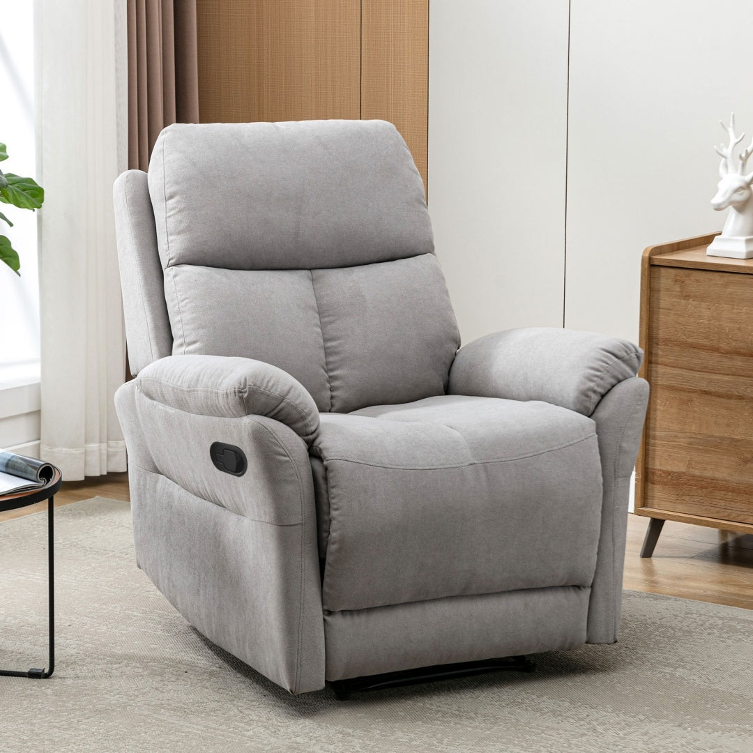Recliner Chair For The Elderly, Fabric Upholstered Chair With Side Pockets, Recliner Armchair Adjustable For Living Room Bedroom,Gray Furniture