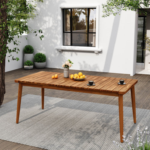 Acacia Wood Dining Table 8-Person Outdoor Table, Farmhouse Furniture For Patio, Garden, Backyard, Teak 180 LBS Weight Capacity 72L Outdoor Garden Patio Furniture