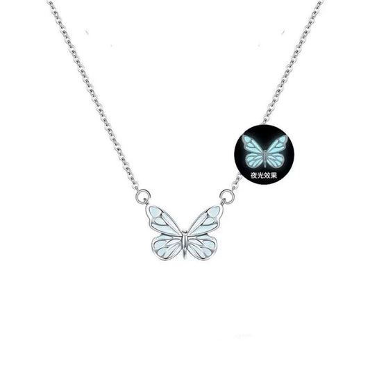 Fashion Blue Luminous Butterfly Necklace Bracelet Set For Glow In The Dark Women Clavicle Chain Choker Party Jewelry Set Gift Jewelry/Accessories