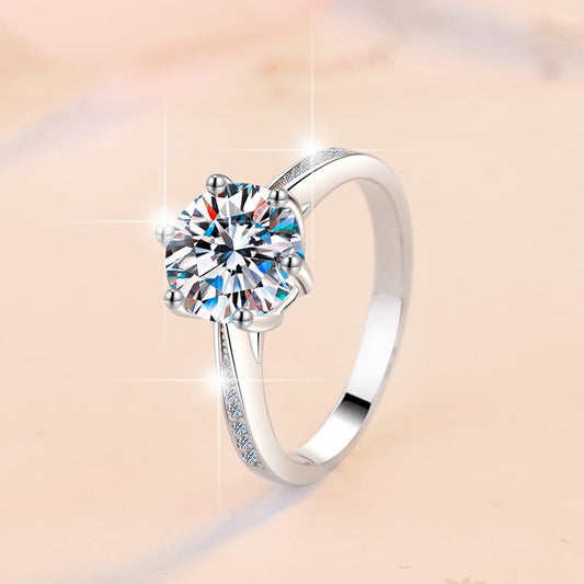 Moissanite Ring Classic Six-claw Crown S925 Sterling Silver Jewelry & Accessories