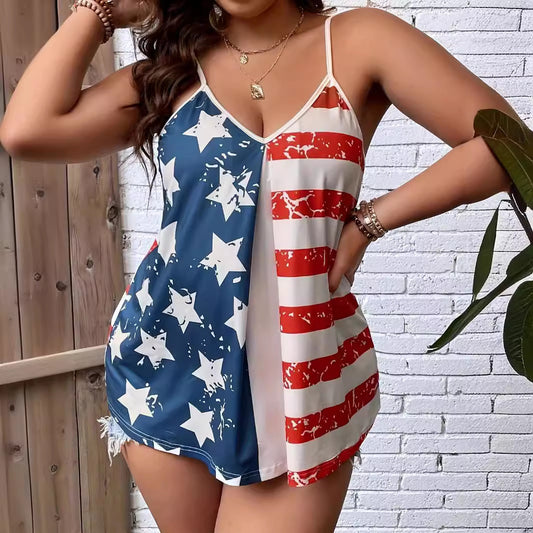 American Independence Day Flag Digital Printing Off-shoulder Vest Apparel / Clothing