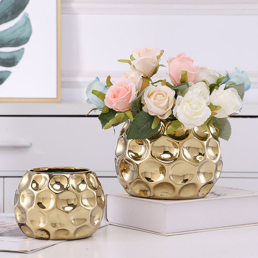 Pot de fleurs en céramique, ornements de meubles, plante à fleurs vertes dorées