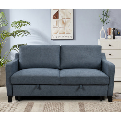 69 Inches 3in-1 Convertible Queen Sofa Bed, Modern Fabric Double Sofa Bed With Pull-out Bed, Small Double Sofa With Reclining Backrest, Living Room Furniture, Dark Blue Furniture