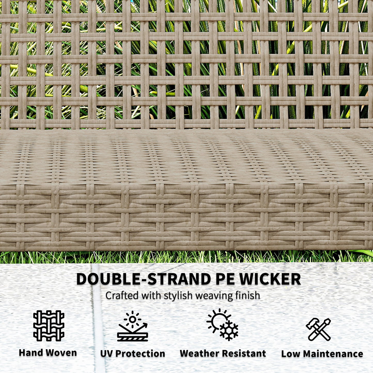 3-Seat Wicker Outdoor Couch Patio Sofa, Acacia Wood With Steel Seat Armrests, Capacity, Teak Outdoor Garden Patio Furniture