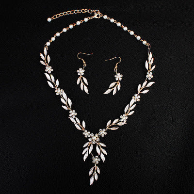 Earrings necklace bridal jewelry three-piece alloy plating European and American bride set jewelry set Jewelry/Accessories